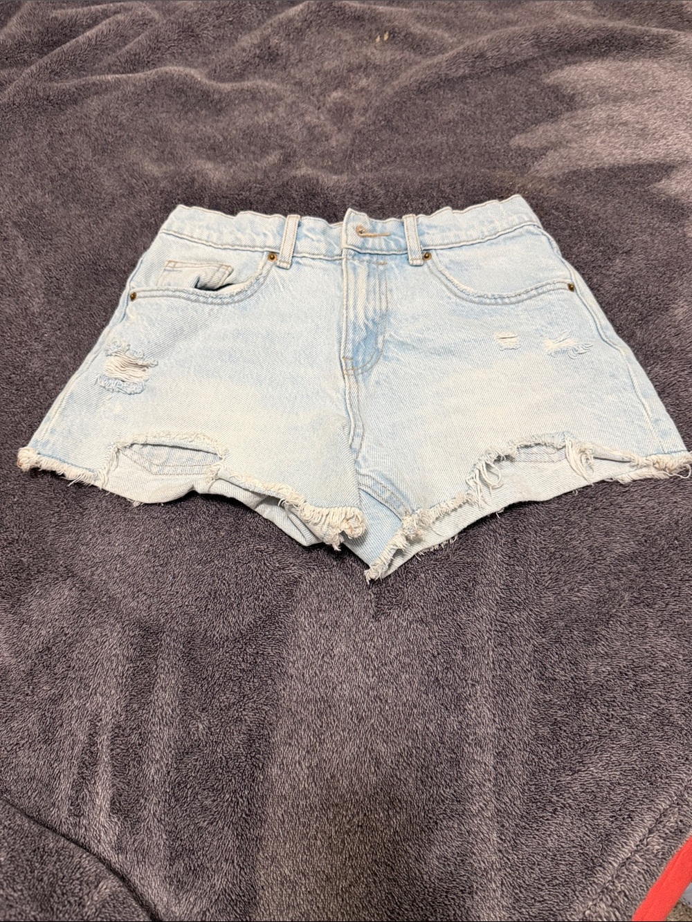 Zara Light Blue Distressed Denim Shorts